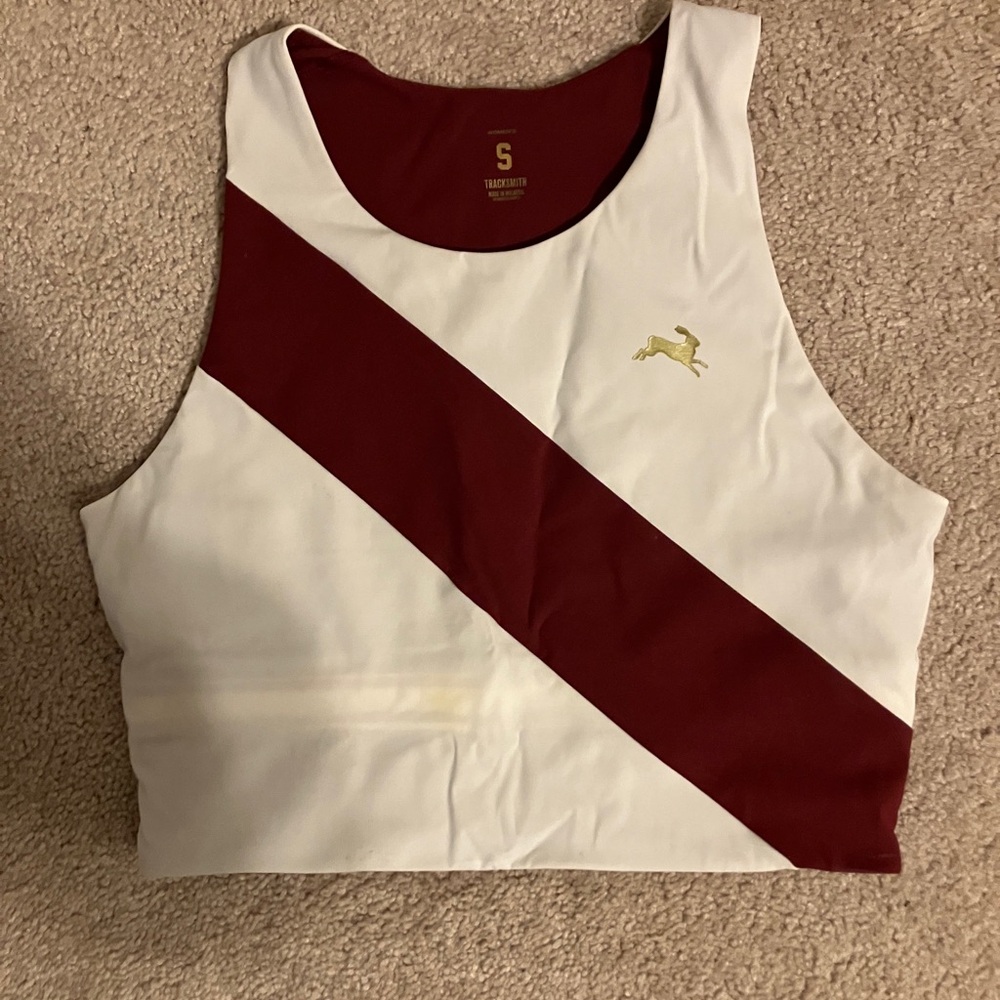Tracksmith White and Maroon Bell Lap Top